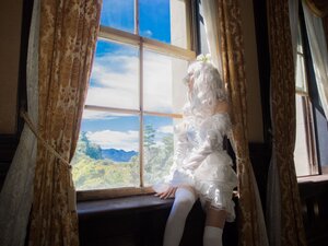 Rating: Safe Score: 0 Tags: 1girl blue_sky cloud day dress hair_ornament indoors kirakishou long_hair sitting sky solo thighhighs white_dress white_hair white_legwear window User: admin