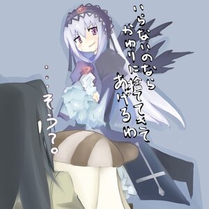 Rating: Safe Score: 0 Tags: 1girl 2girls akemi_homura black_dress black_hair black_wings blush cowboy_shot dress frills grey_background hairband image kakizaki_megu kanikama lolita_hairband long_hair long_sleeves looking_at_viewer multiple_girls partially_translated purple_eyes red_eyes rozen_maiden simple_background smile solo solo_focus suigintou text_focus translation_request wings User: admin