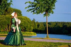 Rating: Safe Score: 0 Tags: 1girl blue_sky brown_hair cloud day dress grass green_dress long_hair outdoors path sky solo standing suiseiseki tree User: admin