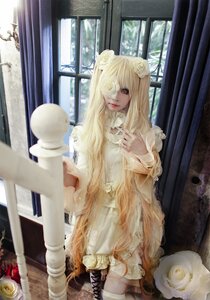 Rating: Safe Score: 0 Tags: 1girl blonde_hair cross-laced_footwear curtains doll_joints dress flower hair_flower hair_ornament indoors kirakishou long_hair rose sitting solo very_long_hair white_dress white_flower white_rose window User: admin