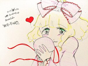 Rating: Safe Score: 0 Tags: 1girl bow green_eyes heart heart_of_string hinaichigo image looking_at_viewer ribbon short_hair smile solo string User: admin