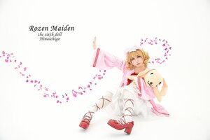 Rating: Safe Score: 0 Tags: 1girl animal blonde_hair dress green_eyes hinaichigo red_footwear shoes short_hair solo striped stuffed_animal User: admin