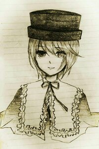 Rating: Safe Score: 0 Tags: 1girl blush capelet closed_mouth eyebrows_visible_through_hair graphite_(medium) hat image looking_at_viewer monochrome ribbon short_hair smile solo souseiseki traditional_media User: admin