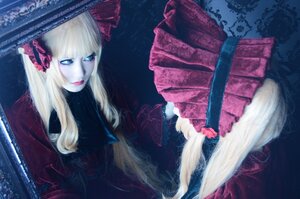 Rating: Safe Score: 0 Tags: 1girl blonde_hair blue_eyes bow dress lips lipstick long_hair makeup pale_skin red_dress shinku solo umbrella User: admin