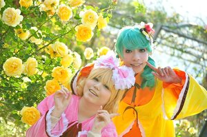 Rating: Safe Score: 0 Tags: 2girls blonde_hair dress finger_to_mouth flower hair_ornament hat multiple_cosplay multiple_girls realistic rose short_hair smile tagme white_rose yellow_flower yellow_rose User: admin