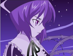 Rating: Safe Score: 0 Tags: 1girl frills gradient gradient_background image nagae_iku no_headwear profile purple_background purple_eyes purple_hair ribbon short_hair solo souseiseki sparkle User: admin