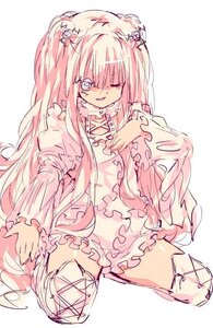 Rating: Safe Score: 0 Tags: 1girl dress frills image kirakishou kneeling long_hair one_eye_closed pink_hair sitting sketch solo striped thighhighs User: admin
