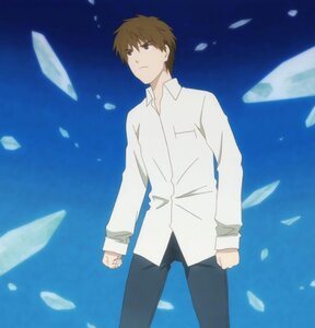 Rating: Safe Score: 0 Tags: 1boy black_pants blue_background blue_sky brown_eyes brown_hair closed_mouth collared_shirt cowboy_shot dress_shirt human long_sleeves looking_at_viewer pants paper petals sakurada_jun screenshot shirt sky solo standing white_shirt User: admin