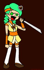 Rating: Safe Score: 0 Tags: 1girl full_body green_eyes green_hair hair_ornament holding_weapon image kanaria open_mouth orange_skirt solo standing sword thighhighs weapon white_legwear zettai_ryouiki User: admin