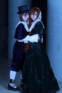 Rating: Safe Score: 0 Tags: 2girls blue_eyes brown_hair capelet dress hat hug long_hair multiple_cosplay multiple_girls sisters souseiseki tagme top_hat twins User: admin