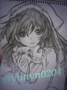 Rating: Safe Score: 0 Tags: 1girl frills greyscale image long_hair long_sleeves looking_at_viewer monochrome own_hands_together solo suiseiseki traditional_media upper_body User: admin