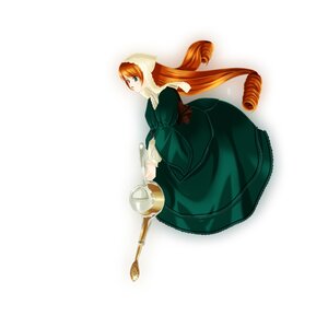 Rating: Safe Score: 0 Tags: 1girl dress green_dress green_eyes image juliet_sleeves long_hair long_sleeves looking_at_viewer orange_hair puffy_sleeves simple_background solo suiseiseki very_long_hair User: admin