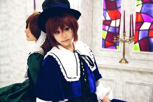 Rating: Safe Score: 0 Tags: 2girls back-to-back blurry brown_hair depth_of_field dress hat looking_at_viewer multiple_cosplay multiple_girls short_hair souseiseki tagme User: admin