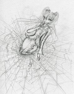 Rating: Safe Score: 0 Tags: 1girl dress evil_smile frills greyscale hair_over_one_eye image kirakishou long_hair looking_at_viewer monochrome sketch smile solo traditional_media twintails very_long_hair User: admin