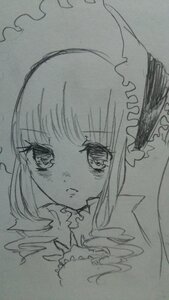 Rating: Safe Score: 0 Tags: 1girl bangs bonnet closed_mouth face flower frills image looking_at_viewer monochrome shinku sketch solo traditional_media User: admin