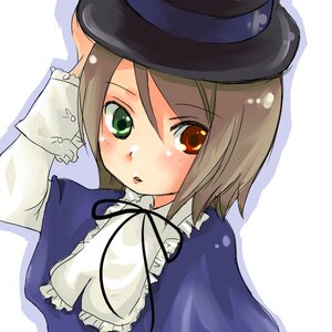 Rating: Safe Score: 0 Tags: 1girl blue_dress blush brown_hair dress frills hat heterochromia image long_sleeves looking_at_viewer ribbon short_hair simple_background solo souseiseki upper_body User: admin
