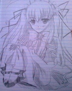 Rating: Safe Score: 0 Tags: 1girl bowtie image long_hair long_sleeves looking_at_viewer monochrome purple_theme school_uniform shinku sketch solo User: admin