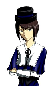 Rating: Safe Score: 0 Tags: auto_tagged blue_dress brown_hair closed_mouth crossed_arms hat image long_sleeves looking_at_viewer mini_hat ribbon simple_background solo souseiseki top_hat upper_body white_background User: admin