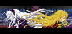 Rating: Safe Score: 0 Tags: 2girls blonde_hair blue_eyes dress flower hairband image letterboxed long_hair multiple_girls pair profile ribbon rose shinku silver_hair suigintou symmetry very_long_hair wings User: admin