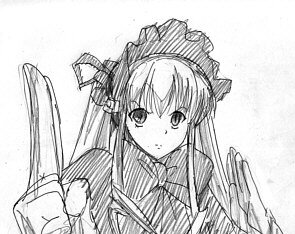 Rating: Safe Score: 0 Tags: 1girl dress greyscale image long_hair long_sleeves looking_at_viewer monochrome shinku simple_background sketch solo suigintou upper_body white_background wings User: admin