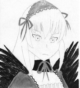Rating: Safe Score: 0 Tags: 1girl flower frills greyscale hairband image long_hair looking_at_viewer monochrome ribbon rose solo suigintou traditional_media upper_body wings User: admin