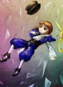 Rating: Safe Score: 0 Tags: 1girl blue_dress brown_hair dress frills green_eyes hat hat_removed headwear_removed heterochromia image long_sleeves looking_at_viewer paper red_eyes short_hair solo souseiseki top_hat User: admin