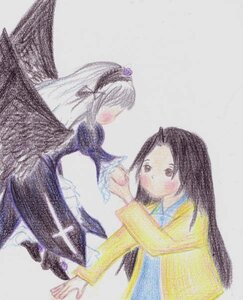 Rating: Safe Score: 0 Tags: 2girls black_hair dress flower hairband image kakizaki_megu long_hair long_sleeves multiple_girls school_uniform solo suigintou wings User: admin