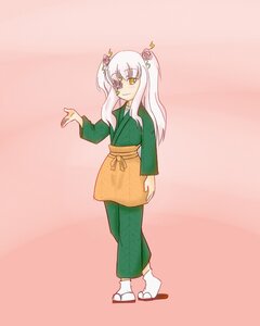 Rating: Safe Score: 0 Tags: 1girl flower full_body hair_flower hair_ornament image japanese_clothes kimono kirakishou long_hair long_sleeves sandals smile solo standing tabi white_hair yellow_eyes User: admin