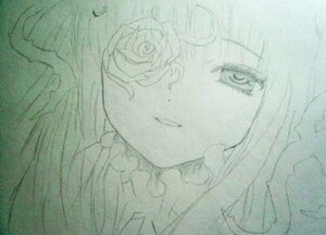 Rating: Safe Score: 0 Tags: 1girl face flower hair_tubes hakurei_reimu image kirakishou long_hair looking_at_viewer monochrome solo traditional_media User: admin