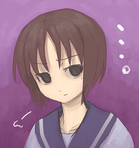 Rating: Safe Score: 0 Tags: 1girl bangs blue_sailor_collar brown_hair human image kashiwaba_tomoe looking_at_viewer purple_background sailor_collar school_uniform serafuku short_hair simple_background solo User: admin