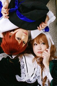 Rating: Safe Score: 0 Tags: 1boy 2girls 91076 hat heterochromia lips long_hair looking_at_viewer multiple_cosplay multiple_girls red_eyes red_hair ribbon short_hair souseiseki tagme User: admin