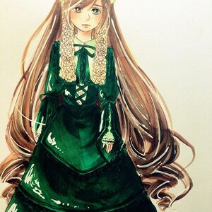 Rating: Safe Score: 0 Tags: 1girl blonde_hair brown_hair dress drill_hair frills green_dress image long_hair long_sleeves looking_at_viewer ribbon simple_background solo suiseiseki twin_drills very_long_hair User: admin