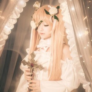 Rating: Safe Score: 0 Tags: 1girl closed_eyes curtains dress flower hair_flower hair_ornament kirakishou lace lips long_hair own_hands_together pink_hair rose solo star_(symbol) veil vertical_stripes wedding_dress white_dress white_flower white_rose User: admin