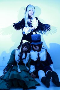 Rating: Safe Score: 0 Tags: 3girls blue_theme boots closed_eyes dress hat long_hair multiple_cosplay multiple_girls ribbon short_hair sitting tagme thighhighs top_hat User: admin