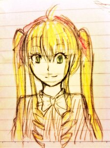 Rating: Safe Score: 0 Tags: 1girl bangs bow bowtie green_eyes hair_ribbon image long_hair looking_at_viewer ribbon school_uniform shinku sidelocks smile solo traditional_media twintails upper_body User: admin