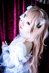 Rating: Safe Score: 0 Tags: 1girl bangs bare_shoulders blue_eyes closed_mouth dress eyelashes flower frills hair_flower hair_ornament kirakishou lips long_hair looking_at_viewer realistic solo upper_body User: admin