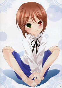 Rating: Safe Score: 0 Tags: 1boy blush brown_hair feet green_eyes heterochromia image kneehighs long_sleeves red_eyes ribbon shirt sitting smile socks solo souseiseki User: admin