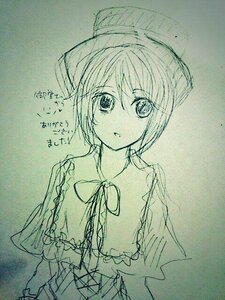 Rating: Safe Score: 0 Tags: 1girl bangs capelet eyebrows_visible_through_hair image looking_at_viewer monochrome puffy_sleeves short_hair short_sleeves solo souseiseki traditional_media upper_body User: admin