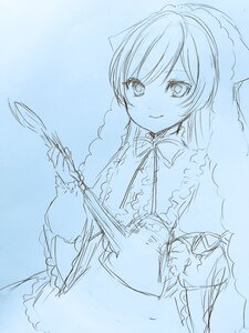 Rating: Safe Score: 0 Tags: 1girl auto_tagged bangs blue_theme closed_mouth dress eyebrows_visible_through_hair holding image long_hair long_sleeves looking_at_viewer monochrome sketch smile solo suiseiseki User: admin