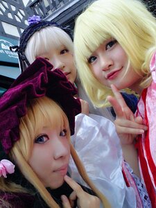 Rating: Safe Score: 0 Tags: 3girls bangs blonde_hair blue_eyes finger_to_mouth flower hat index_finger_raised lips long_hair looking_at_viewer multiple_cosplay multiple_girls realistic short_hair tagme User: admin