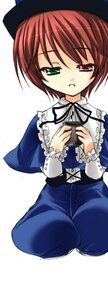 Rating: Safe Score: 0 Tags: 1girl blue_dress brown_hair dress frills green_eyes hat heterochromia highres holding image long_sleeves looking_at_viewer open_mouth red_eyes ribbon rozen_maiden setins short_hair simple_background solo souseiseki white_background User: admin