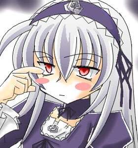 Rating: Safe Score: 0 Tags: 1girl bangs blush dress frills image long_hair long_sleeves looking_at_viewer red_eyes simple_background solo suigintou traditional_media upper_body white_background User: admin
