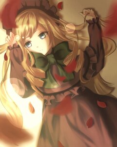 Rating: Safe Score: 0 Tags: 1girl blonde_hair blue_eyes bow dress flower frills image long_hair long_sleeves looking_at_viewer lying on_back petals ribbon rose rose_petals shinku solo User: admin