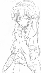 Rating: Safe Score: 0 Tags: 1girl :o blush cowboy_shot greyscale hat image long_hair long_sleeves looking_at_viewer monochrome simple_background sketch solo suigintou white_background User: admin