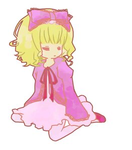 Rating: Safe Score: 0 Tags: 1girl blonde_hair blush_stickers bow chibi dress hinaichigo image long_sleeves no_nose ribbon sitting solo User: admin