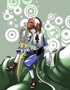 Rating: Safe Score: 0 Tags: 1girl brown_footwear brown_hair hair_over_one_eye image long_sleeves red_hair ribbon shoes short_hair sitting socks solo souseiseki white_legwear User: admin
