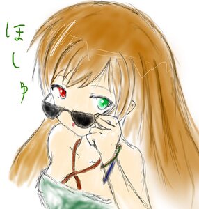 Rating: Safe Score: 0 Tags: 1girl bracelet green_eyes heart heterochromia image jewelry long_hair red_eyes sketch solo suiseiseki sunglasses User: admin