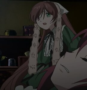 Rating: Safe Score: 0 Tags: 1boy 1girl brown_hair dress green_dress green_eyes head_scarf heterochromia image long_hair long_sleeves open_mouth red_eyes siblings smile solo suiseiseki tattoo User: admin