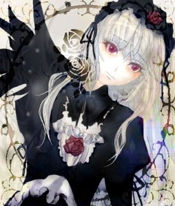 Rating: Safe Score: 0 Tags: 1girl bangs black_dress dress flower frills hairband image long_hair long_sleeves looking_at_viewer pink_eyes rose silver_hair solo suigintou upper_body wings User: admin