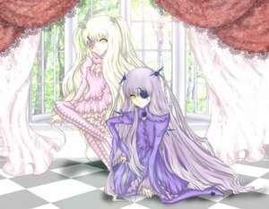 Rating: Safe Score: 0 Tags: 2girls argyle argyle_background argyle_legwear barasuishou blonde_hair board_game checkered checkered_background checkered_floor checkered_kimono checkered_skirt chess_piece curtains diamond_(shape) dress eyepatch flag floor image indoors kirakishou long_hair mirror multiple_girls on_floor pair perspective reflection reflective_floor silver_hair sitting thighhighs tile_floor tiles vanishing_point very_long_hair wariza window yellow_eyes User: admin